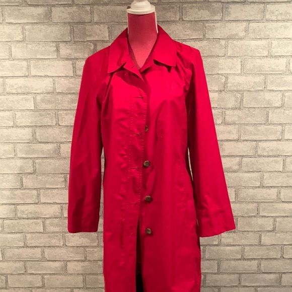 Lands' End Jackets & Coats Lands End Womens Red Button Trench Coat